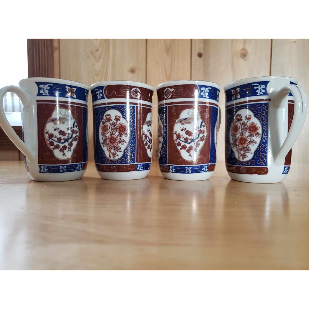 Interpur Set of 4 Floral Japan Brocade‎ Style Mugs 4" Hot Beverage Tea Coffee